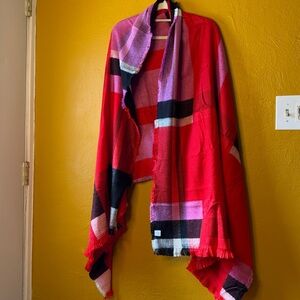 Amazon Essentials Elegant Lg Plaid Pink, Red, White, Black Shawl Wrap OS NWOT